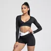 Active Shirts Crop Deep V Neck Tight Gym Long Sleeve Sports Soft Oversize Sexy Cut Top Running Fitness Yoga T Shirt For Women