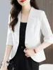 Ternos femininos 2024 Verão elegante de fino fino feminino Moda de lapela pescoço 3/4 de manga casacos sólidos Jackets de trabalho de escritório casual Outwear