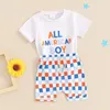 Set di abbigliamento Little Boy 4 luglio Stampa Stampa per lettere rotonde a maniche corte a maniche corte a scacchiera in giro elastico set di bambini piccoli