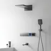 Grijs koperen douchesysteem Intelligent LED Digitale display Design Wall Monted Dual Control Cold Hot 4-Function Tap Brass Shower