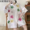 Blouses pour femmes Fashion 2024 Summer Diamond Top 3D Fleur Fleure à demi-manches Blouse de chemise de longueur mi-longue pour les femmes