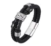 Charm Bracelets Punk Black Double Genuine Leather Braided Bangles For Men Stainless Steel Vintage Male Wrist Band Hand Jewelry SP05841317