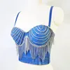 Tank da donna Donne Diamonds Summer Tassel Denim Bustier Corset Crop Tops Occasione speciale jeans Camisole Top Party Club Stamme