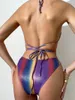 Frauen Badebekleidung sexy 3 -teilige Bikinis Sets Frauen glänzende farbenfrohe Ablauf -Push -up -Verbandrock 2024 Strandanzug Badeanzug Badeanzug Badeanzug