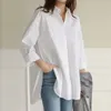 女性のブラウス通勤ホワイトシャツファッションルーズbf韓国スタイルシャツブラウスシックなエレガントなソリッドカラーターンネックオフィストップス