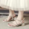 Sandalen 2024 Mode Beige Sommer Frauen Open Toe High Heels Schuhe Ferse Clear Crystal Square Block