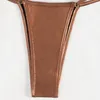 Kvinnors badkläder sexig metallbrun haltersträng Mikro Mini Bikinis Ställer in två stycken rygglös baddräkt kvinnor Biquini thong baddräkter