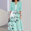 Werk jurken mouwloze kledingset damesbloemprint a-line jas rok met v nek lange mouw stevige kleur voor de lente