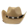 Sommer Männer Frauen Stroh hohl westlicher Cowboyhut Elegante Lady Punk Marke Sombrero Hombre Cowgirl Outdoor Jazz Beach Sonne 240429