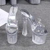 Slippers Crystal Heel Platform Slippery Transparent High Heels Sapatos de boate sexy femininos Plus Tamanho