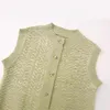 Damesvesten vrouwen groen vest gebreide trui instelling mode mouwloze v-neck breier voor vrouw Vest Koreaanse jumper vintage doek