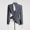 Ternos femininos Superaen Design assimétrico 2024 Spring Suit Spring Sleeves Longa Cantura lateral Blazer de cor sólida vazia
