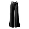 Women's Pants 2024 Hollow Out Belted Trousers Casual High Waist Micro Laundry Wide Leg 003