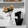Vasos Vasia criativa do corpo humano vaso elegante senhora com brinco de receptáculo de flor de cerâmica branca e preta