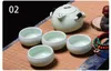 Tee -Sets Chinesische Reise Tee -Set 1 Teekatze 4 Teetassen grüne Teekarten und Tasse Set Keramik und Keramik Gaiwan Kaffee Teebiefe Teeware Teware