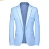 Men's Suits Light Blue Single Button Suit Jacket Fashion Slim Dress Coat Wedding/Party/Office Blazers Yellow Black Navy Gray Available