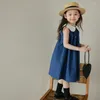 Mädchenkleider Baby lässige Kleid ärmellose blau weiß gestreifte Sommerkleid Navy Kragen dünne atmungsaktive Kinder Kleidung Kinder Kostüm 3-8y