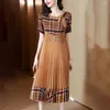 Party Dresses Fashion Pleated High-end Plaid Dress 2024 Summer Ladies Stitching Slim Loose Casual Temperament Long Skirt Female Tide
