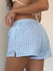 Kvinnors shorts kvinnor mode pläd elastisk midja avslappnad e-flickor sommar streetwear
