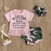Ensembles de vêtements Baby Girl Vêtements d'été J'obtiens mon attitude de toutes les femmes Tassel T-shirt Tops Camouflage Shorts 3pcs