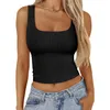 Frauen Tanks Camis Anagram-Embroidered Cotton-Blend-Tanktop-Shorts Designer T-Shirts Yoga Anzug Strickfitness Sport Bra Mini Femme Cropped; Damen Tees Tops