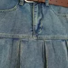 Femmes jupes plissées en denim bleu A-line y2k harajuku cowboy coréen vintage des années 90 mini jupe jean 2000 vêtements d'été 240424