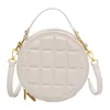 Shoulder Bags Luxury Small Chocolate Grid Round Crossbody For Women 2024 Female Designer Handbags Vintage Pu Leather Purses