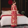 Etnik Giyim Çin Geleneksel Gelinlik Zarif Mizaç Tang Takımı 2024 Xiuhe Vintage Nakış Çiçek Mandarin Yaka Qipao