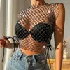 Frauen Tanks handgefertigt funkelnder Strasssteine Crop Top Nightclub O Hals ärmellose Sommertimen mit floralem Glitzer Mesh Diamonds Edition Edition