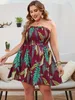 Basis Casual jurken Finjani dames plus size jurken Backless Tropical Print Shirred Tube Dress Casual Clothing voor zomer nieuwe Y240429