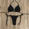 Vrouwen sexy hangende nek string bikini set side tie bie zwempak stijl split riem solid verstelbare dames 240426