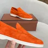 Casual Shoes Designer Sneakers Mocasines For Women 2024 Loafers Luxury Black Suede Leather Flats Woman Brand High Quality Orange