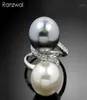 Ranzwal Fashion Big Double Simuled Pearl Rings For Women Rhinestone Inlay Finger Ring Sieraden Geschenken US US MAAT 6913809925