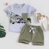 衣類セット幼児幼児の夏の衣装半袖の丸いネックトップ弾性ウエスト折りたたみ脚のショートパンツベビーガールボーイのためのセット