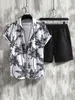 Men's Tracksuits Hawaiian Botanical Print Men Women Short Sleeve Fashion Suit Button Shirt Tops Shorts