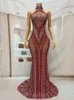 Stage Wear Luxury Silver Red Rhinestones Long Train Dress Sexy Sleeveless Grown Outfit Dance Show Wedding Party Costume Zhusha