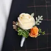 Brooches Boutonnieres Flowers Artificial White Roses Silk Ivory Corsage Buttonhole Groomsmen Boutonniere For Men Wedding Accessories