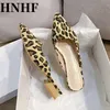 HNHF Women Leopard Mules Leather Leather PU Square Tanfo Slifori Domande Luxury Designer PU Slides Scarpe da ufficio eleganti 240419