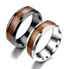 Vintage stal nierdzewna pierścienie pary dla kobiet imitacja pierścieni drewniane szerokość 8 mm proste pierścienie ślubne boho dla kobiet biżuteria 4561725