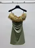 캐주얼 드레스 2024 여자 패션 소매 소매 1 단어 칼라 모피 튜브 탑 드레스 0108