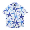 Chemises décontractées pour hommes chemises hawaïennes Hip Hop Streetwear étoiles de mer imprimé bleu plage courte manche Femmes Y2k Aloha Tops minces unisex