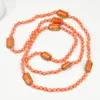 Hanger Kettingen GG 50'' Lange Oranje Koraal Tak Strass CZ Verharde Spacer Gems Kralen Ronde Ketting Handgemaakte Vrouwen Geschenken