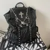 Zaini Mbti Goth Y2K per donne Black Punk Rivet Chain School Studenti Bag in pelle Cross Skeleton Fashion Female Giranchi 240426 240426