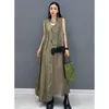 Casual Dresses Qing Mo 2024 Green Splice Dress Chinese Style Satin Lång ärmlös Löst mångsidig mode Eleganta kvinnor bär WZT003