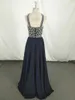 Feestjurken elegante sprankelende strass kralen marineblauw prom jurk 2024 backless dames formele avond