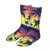 Chaussettes masculines hommes mâles femmes hip hop coucher de soleil palmiers motifs bassages de sport printemps d'été hiver