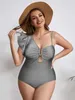 Swimwear femminile Seaural 2024 New Sexy Metal-Neck Ruffle Solfy Glossy Fabric Plus Tage One Piece Strappy One Spalla Swimwear Women Monkini