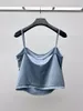 Arbeitskleider 2024 Frühlings-/Sommerhimmelblau -Acetat Satin Square Hals kurzer Hangsgurt Splitter Rock Midi Kleid Frauen zweiteilige Set