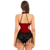 Scene Wear Womens Latin Dance Dress Sparkling paljett Bodysuit ärmlös fransad balett Leotard Ballroom Cha-Cha Tango Dancewear