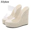 Eilyken Sommer PVC transparente Peep Zehenrohr Strohgeflügel Plattform Frauen Keile Pantoffeln Sandalen Mode High Heels Weibliche Schuhe 240422